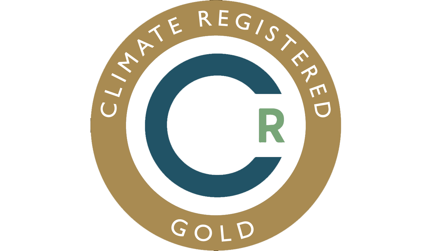 A logo that says Climate Registered Gold around a capita C and a smaller capital R 