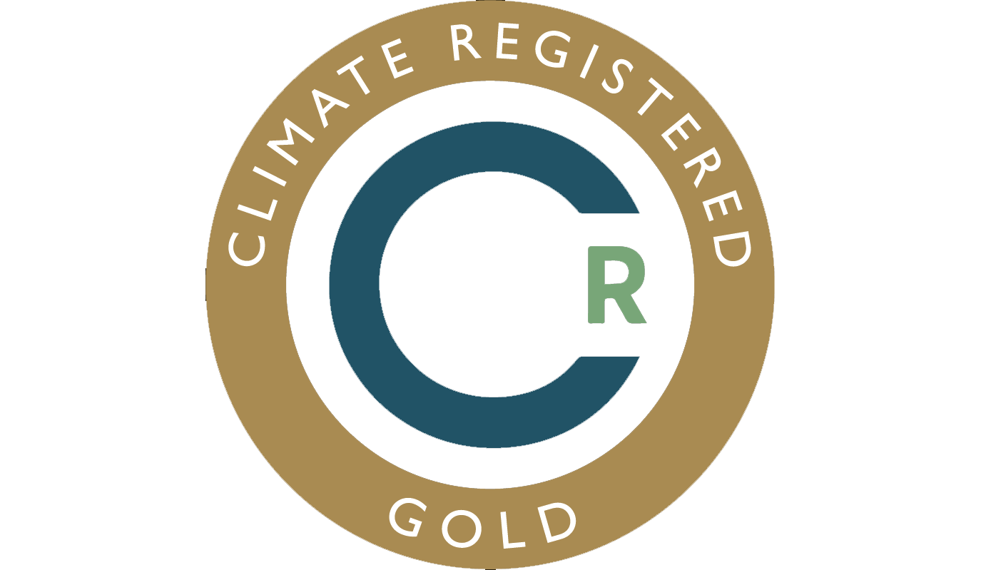 A logo that says Climate Registered Gold around a capita C and a smaller capital R