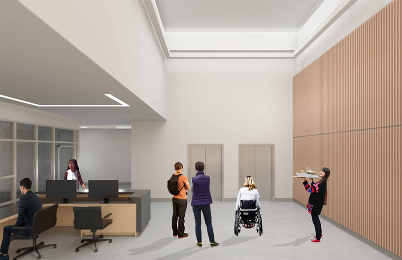 A rendering of the proposed new lobby in the Nash Building.