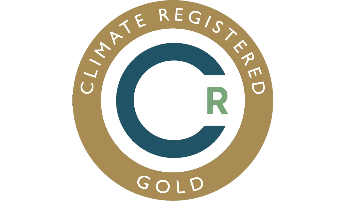 A logo that says Climate Registered Gold around a capita C and a smaller capital R 