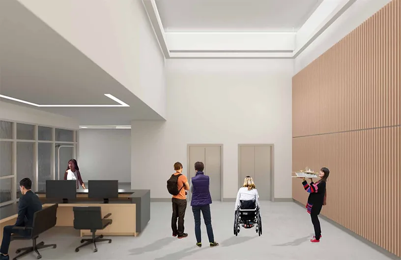 A rendering of the proposed new lobby in the Nash Building.