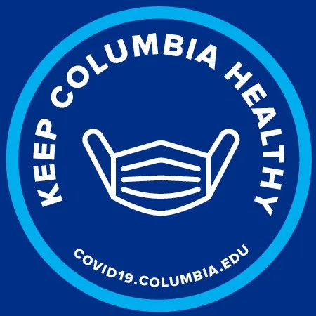 A sticker that says Keep Columbia Healthy with an illustrated face mask on it.